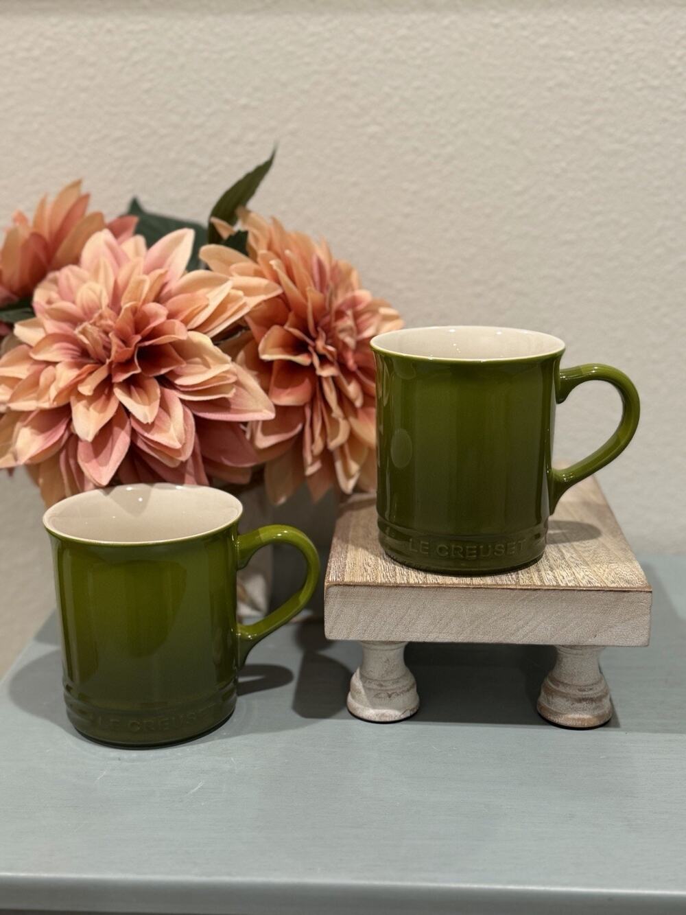 NEW Le Creuset Olive Green Stoneware Vancouver Coffee Mug 14 oz Set Of 2